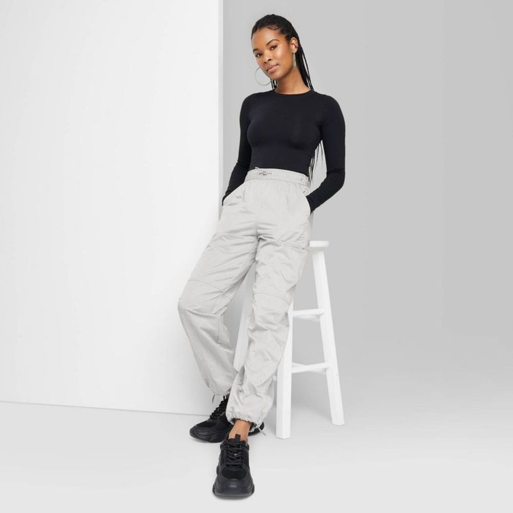 Women's High-Rise Toggle Parachute Pants - Wild Fable Light Gray S